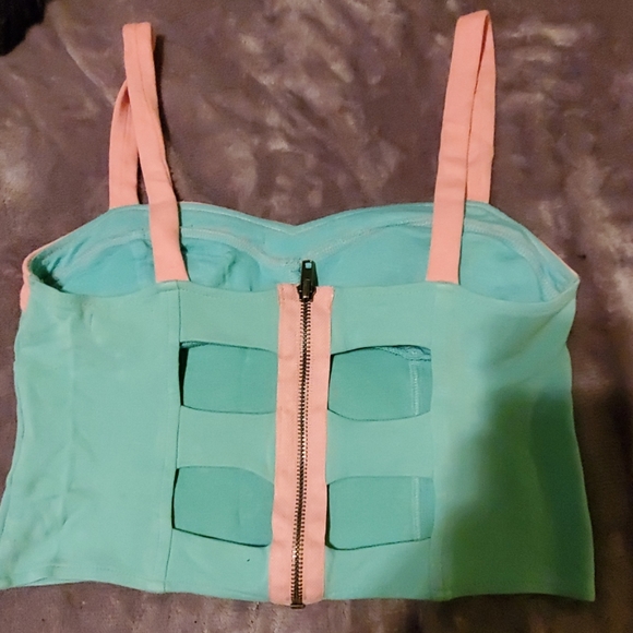 Pastel Pink and Blue Crop Top with Open Back - Picture 2 of 4